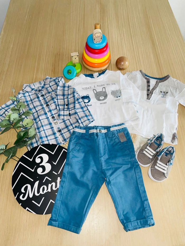 Ensemble 5 pièces ! pantalon chemise et t-shirt manches longues 3 mois obaïbi