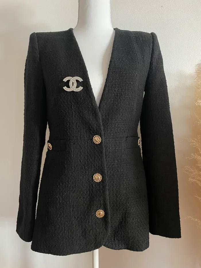 Zara veste blazer tailleur tweed noir avec boutons dorés taille XS - photo numéro 13