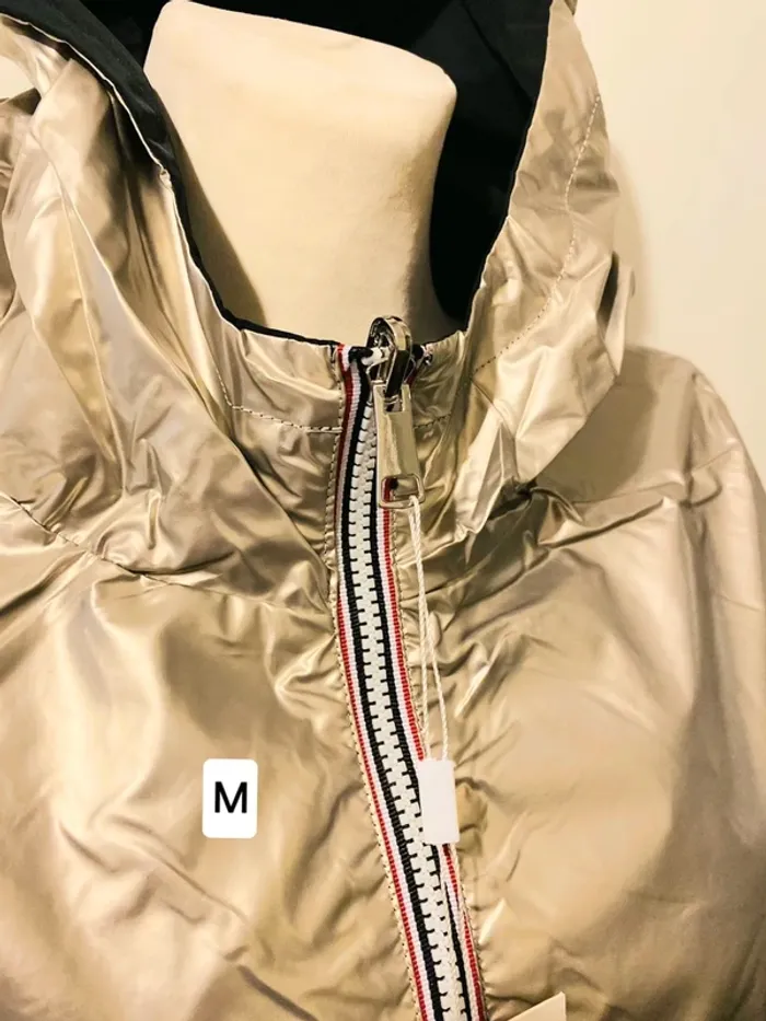 Manteau parka femme imperméable réversible long souple noire doré taille M - photo numéro 4