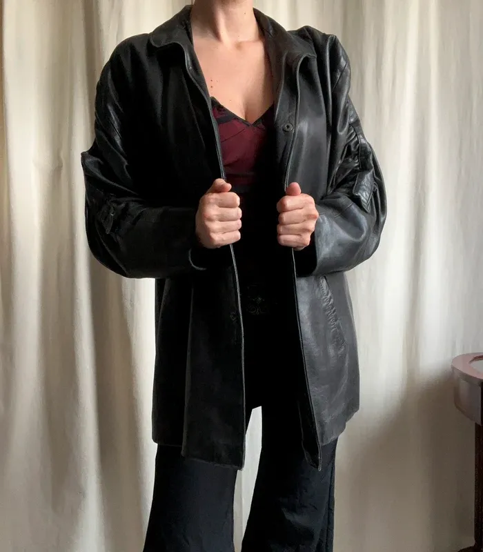Blouson oversize cuir leather 80s Post Punk Biker vintage - Taille S/M/L/XL - photo numéro 6