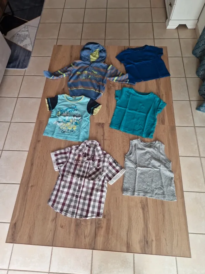 Lot - 3 tee shirt + 1 chemise + 1 Marcel + 1 pull capuche - 2 ans