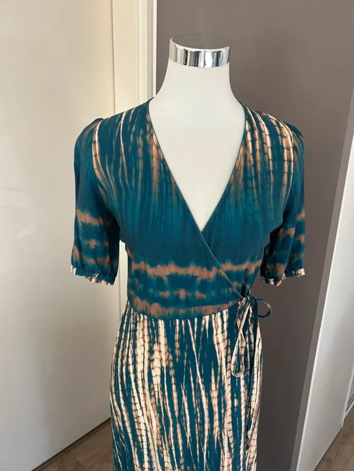 La fée Maraboutée, robe, longue imprimée, bleu et beige femme taille S/36 - photo numéro 4