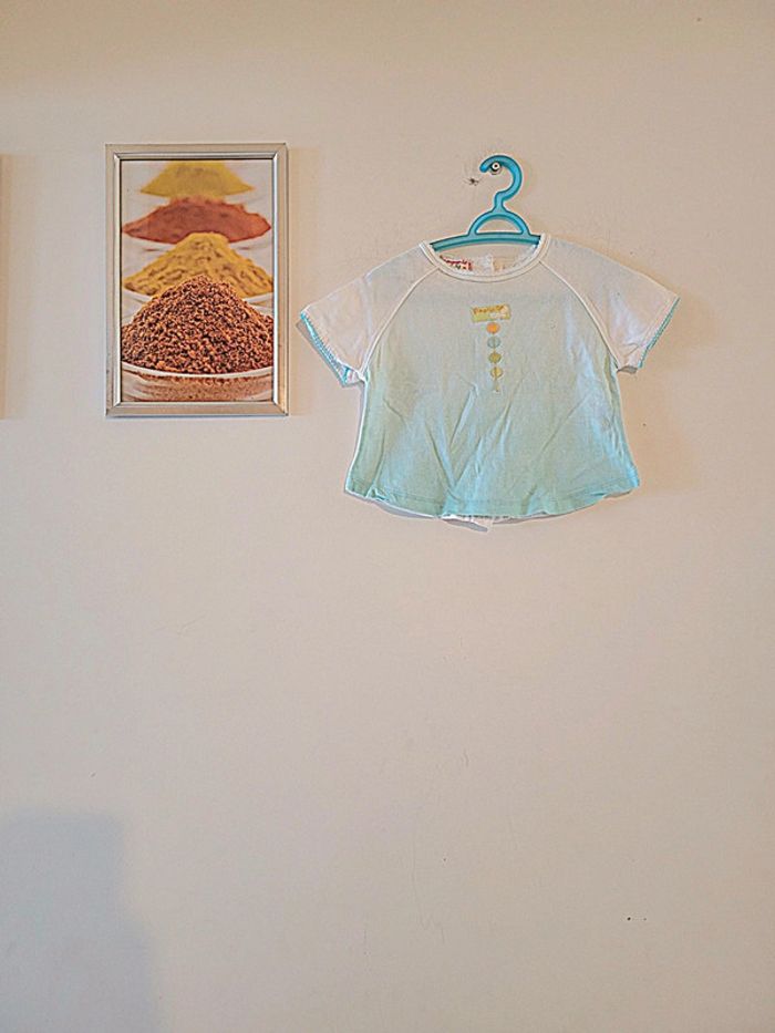 Joli petit t shirt blanc et turquoise la compagnie des petits Taille 18 mois