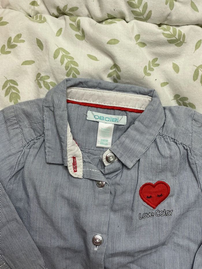 chemise manches longues rayé bleu et blanc 6 mois obaibi - photo numéro 4