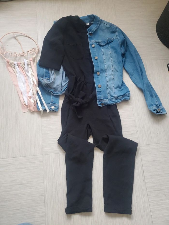 Lot fille 12 ans veste en jean et combinaison noir pantalon
