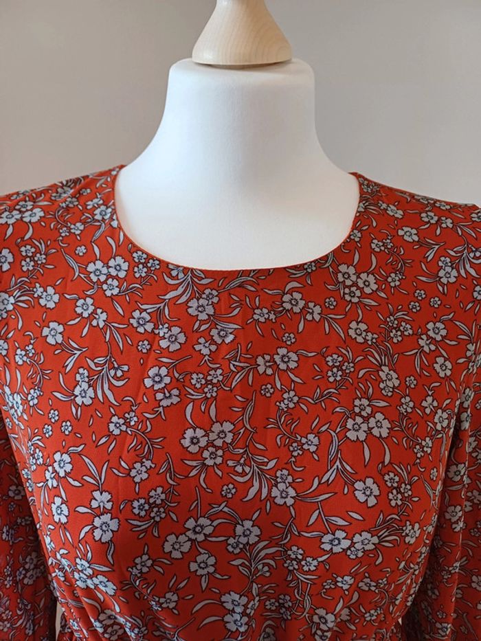 Robe Fleurie smockée couleur rouille/brique Jus de Pom taille S 36 - photo numéro 2