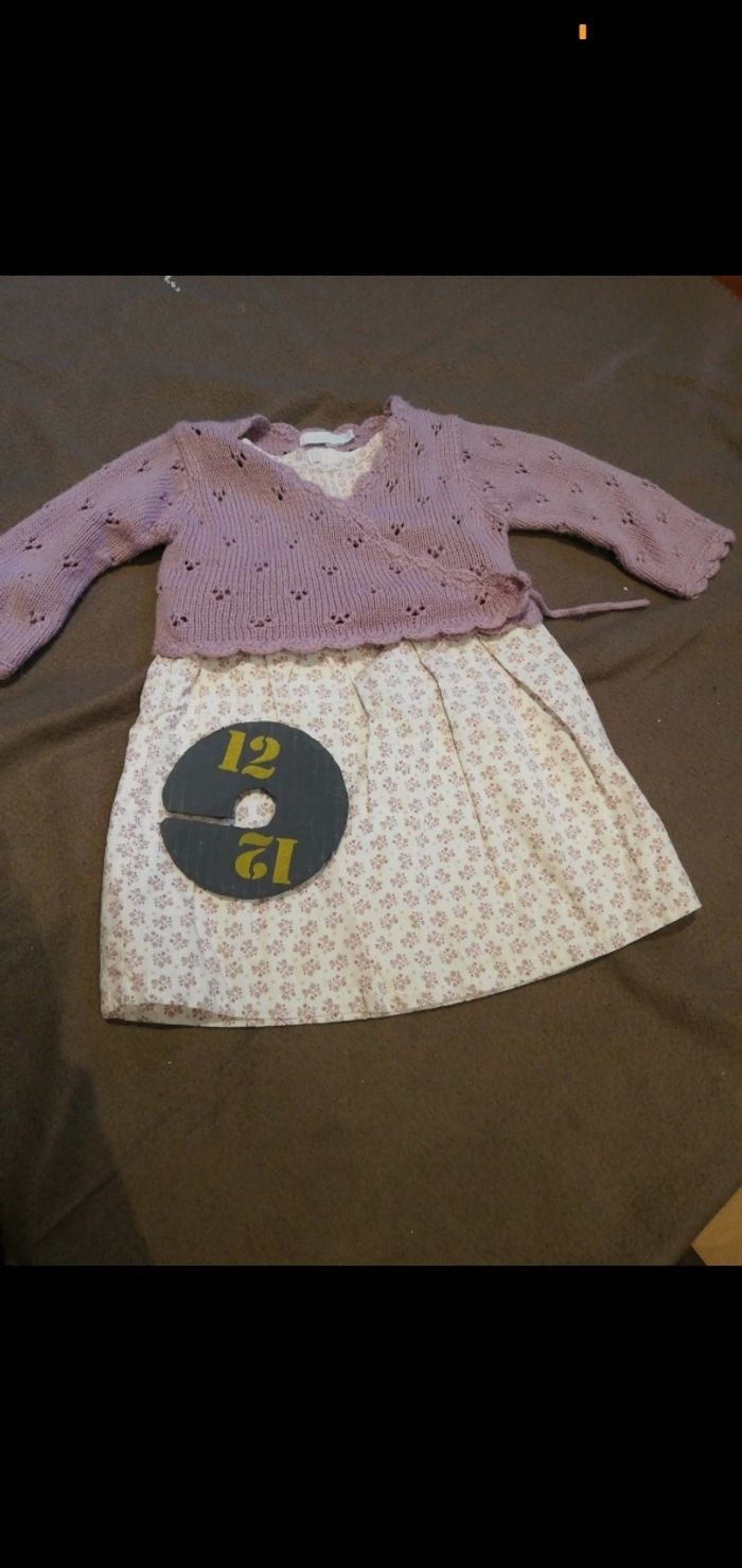 Robe fille et gilet cache coeur 12 mois obaïbi - photo numéro 2