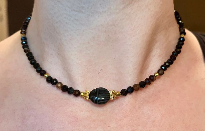 Collier amulette scarabée Onyx et Agate noirs - photo numéro 8