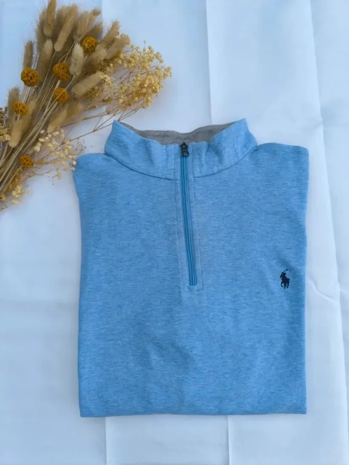 Pull 1/4 zippé Ralph Lauren homme bleu taille XL avec logo, toutes saisons - photo numéro 2