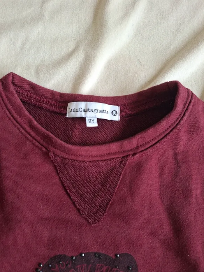 robe hiver bordeaux taille 8 ans, marque Lulu Castagnette, avec motif sur le devant - photo numéro 3