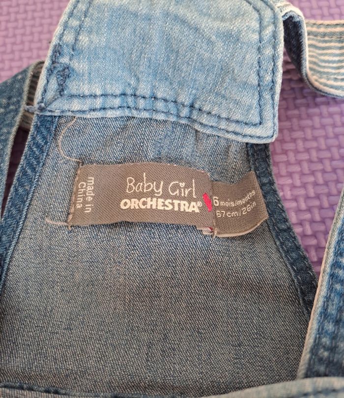 Salopette jean bleu fleurs, orchestra, taille 6 mois (67 cm) - photo numéro 3