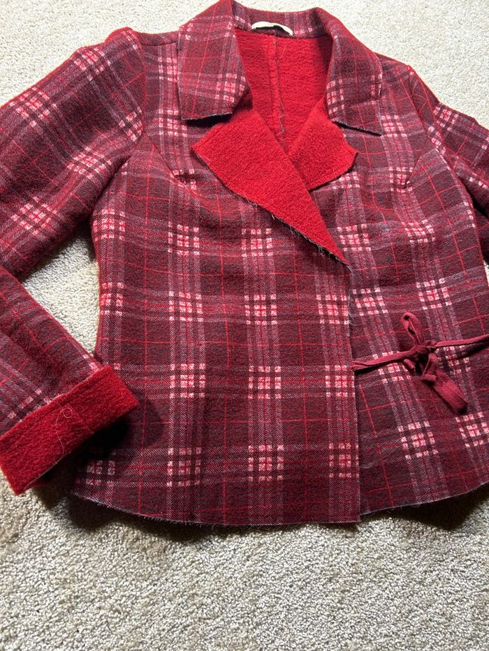 ❤️🔥 BLAZER VINTAGE ROUGE & NOIR – STYLE TARTAN – TAILLE 40 FEMME 🔥❤️ - photo numéro 3