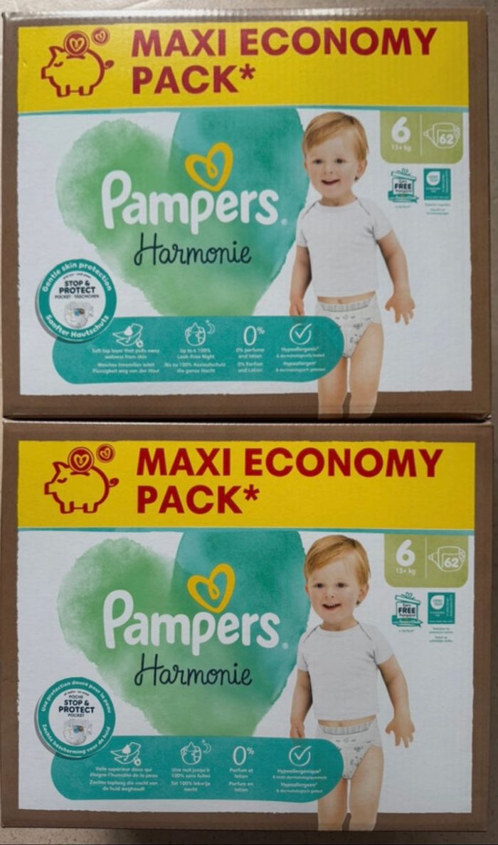 Lot de 2 cartons de couches Pampers taille 6
