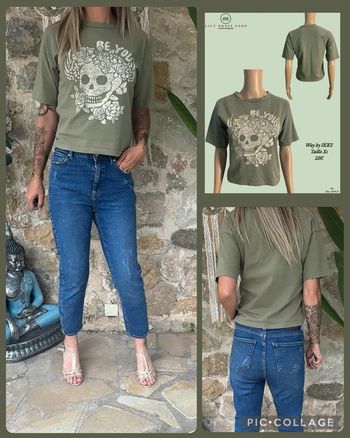 🫒 T-shirt kaki imprimé tête de mort florale – Way by ikks – Taille xs NEW  🫒