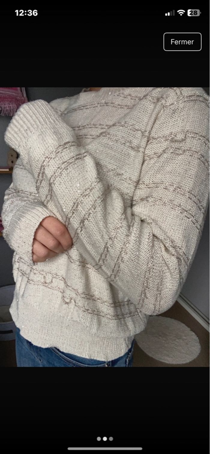 Pull beige détail paillette taille m - photo numéro 2