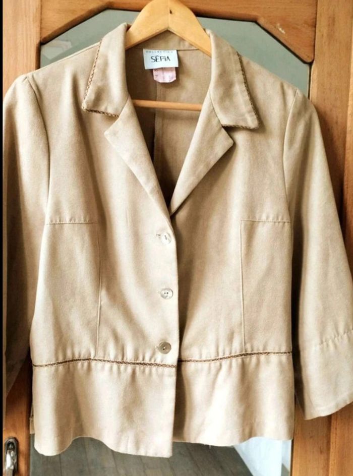 Veste blazer - Suédine - Sépia Vintage - Made in France 38 actuel - Parfait État - photo numéro 4