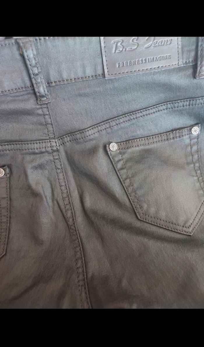 Pantalon enduit marron foncé B.S Jeans - photo numéro 3