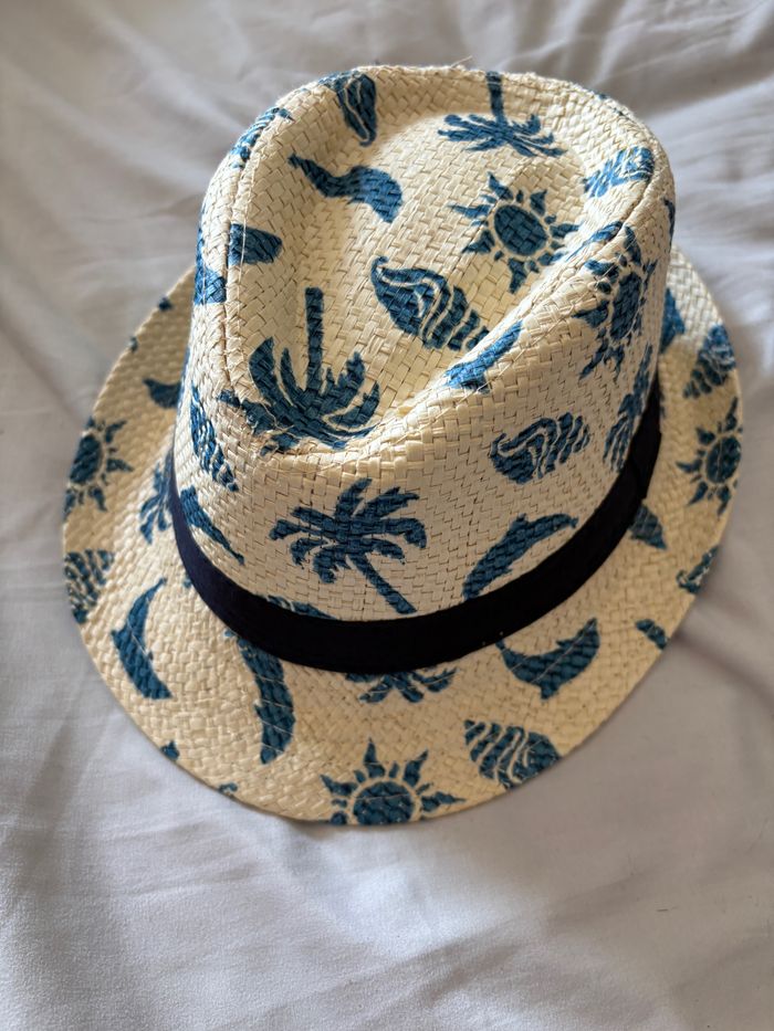Chapeau type paille motifs palmier 54 cm