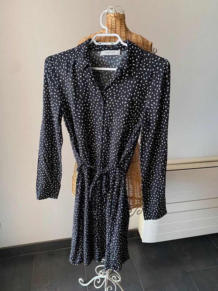 Robe chemise Promod noire à pois blanc avec ceinture taille 34 - photo numéro 17