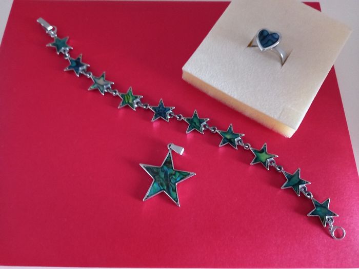 Parure de bijoux fantaisie imitation nacre verte - photo numéro 2