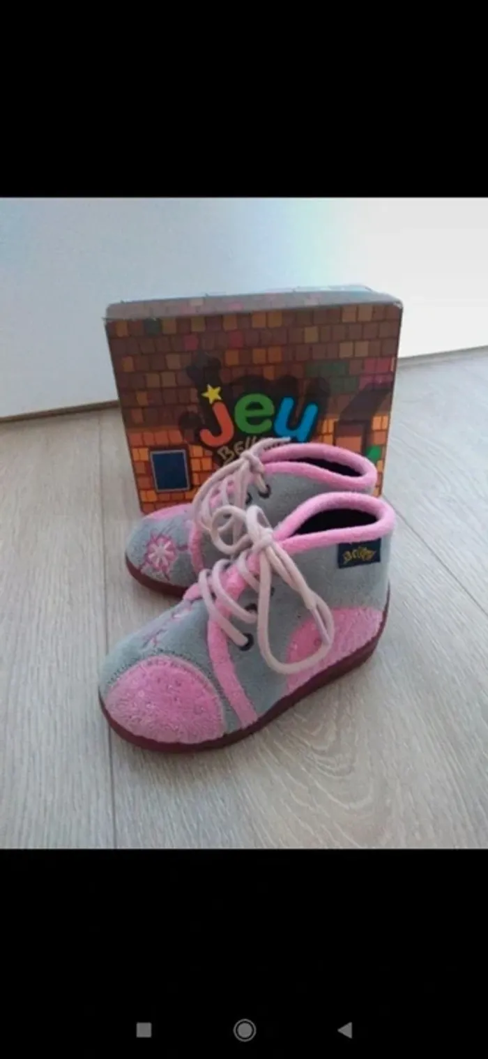 Chaussons cuir velours à lacets rose et gris fille Bellamy 21 - photo numéro 2