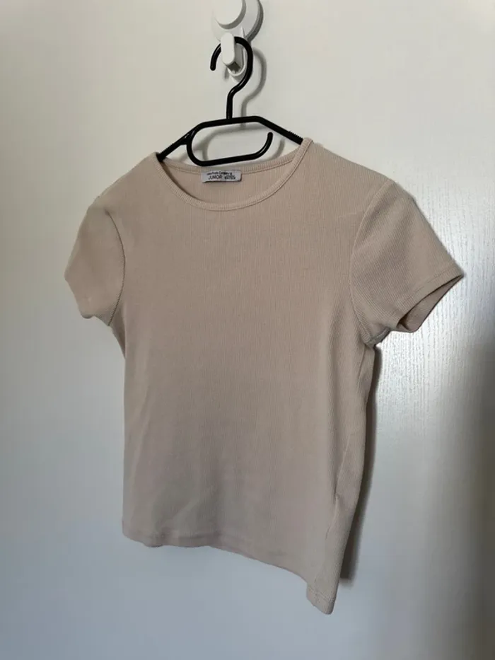 T-shirt côtelé beige fille été