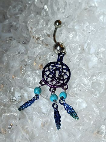 piercing attrape reve nombril plume perle bleu violet