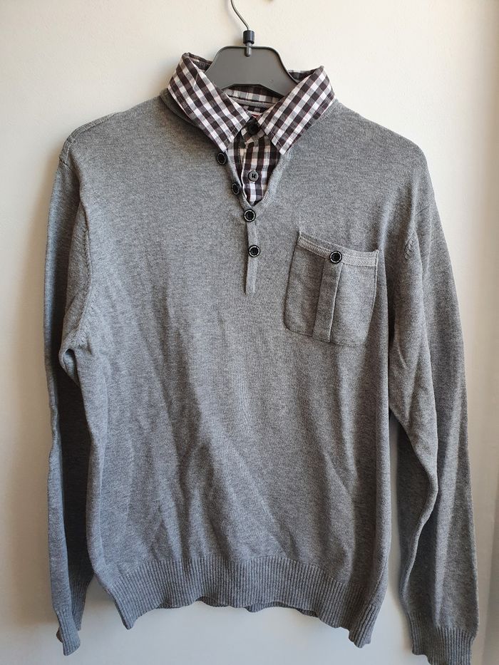 Pull fausse chemise garçon 16 ans (S)