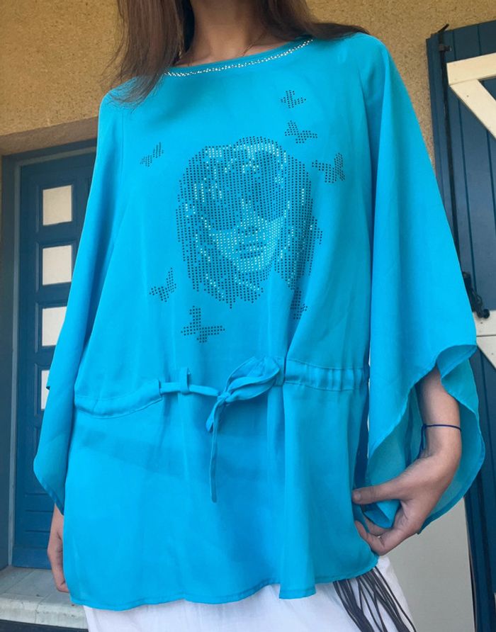 Blouse longue vintage bleue y2k 2000yer siren office gothic boheme