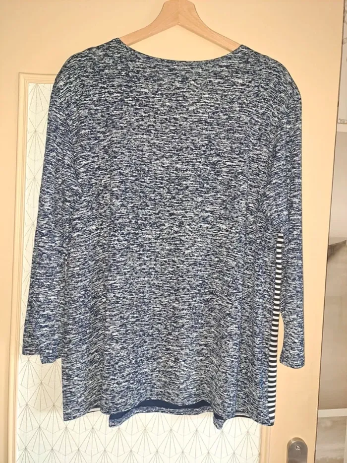 Tunique femme mouchetée et rayée épaulettes minces comme neuve tbe bleue blanche XXXL - photo numéro 6