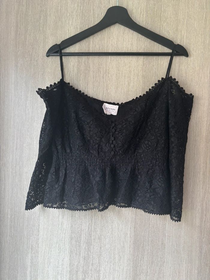 🖤 top court épaules dénudées noir crochet Sézane – T 38 - photo numéro 4