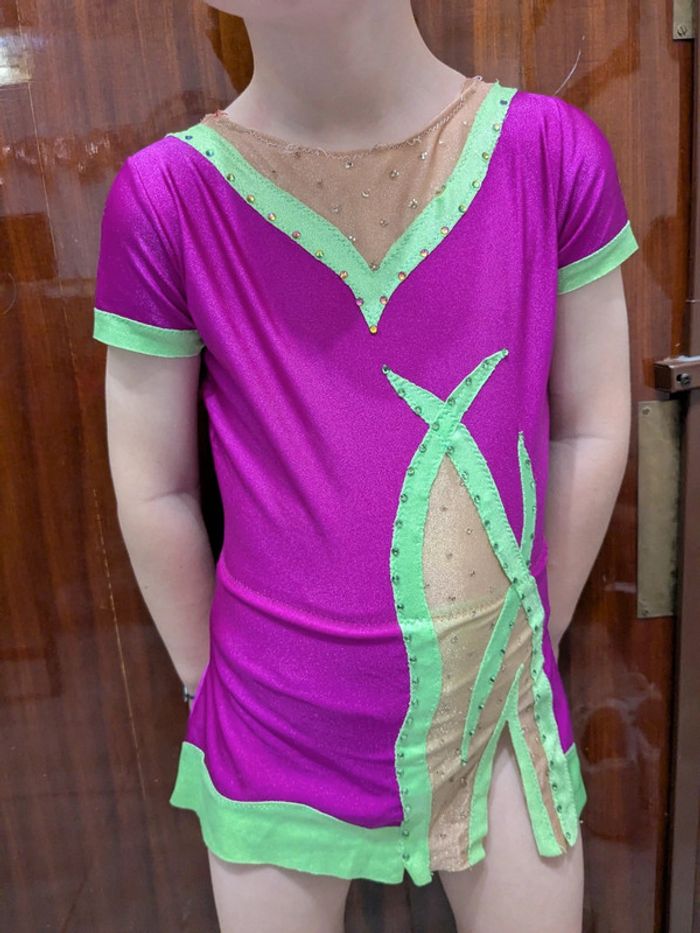 Justaucorps compétition GR 4 ans 5 ans rose violet et vert fluo - photo numéro 7