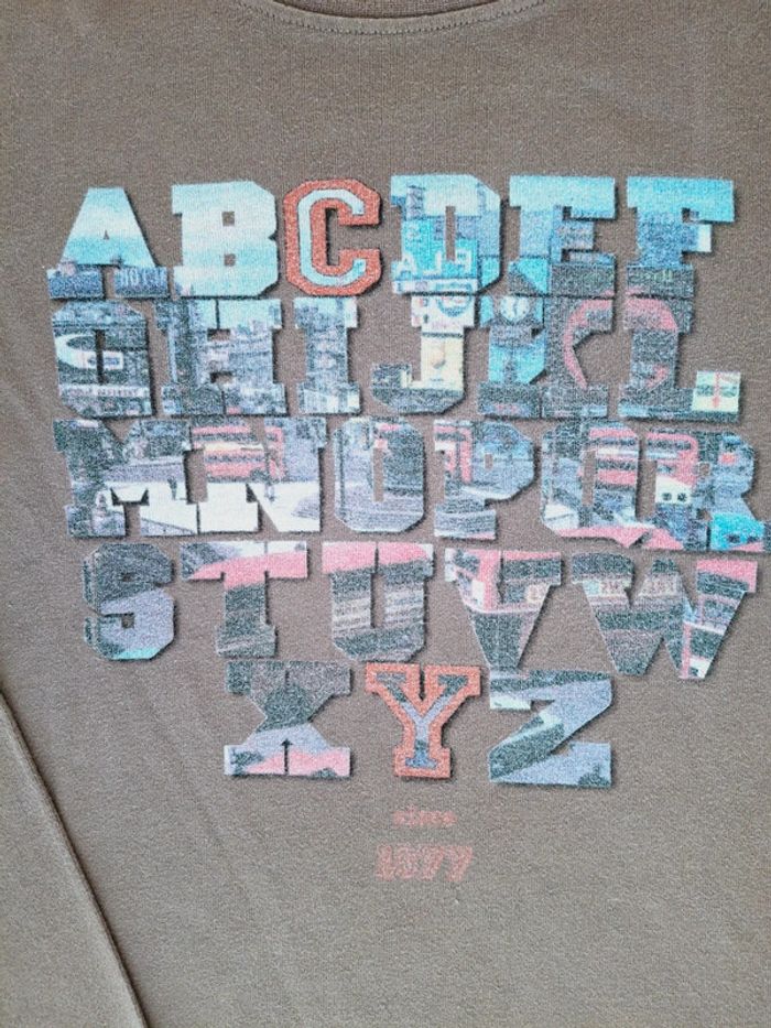 T-shirt manches longues Chevignon 10 ans marron avec motifs alphabet - photo numéro 2