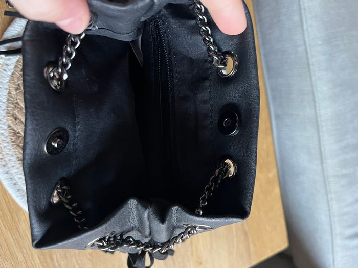 Sac bourse noir à motif zébré et franges – Chaîne porté épaule - photo numéro 4