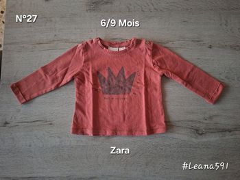 🌷N°27🌷Tee-shirt Longues Manches - Zara - 6/9 Mois🌷