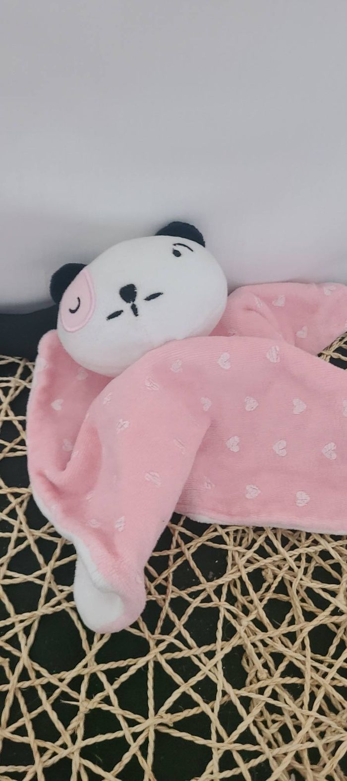 Doudou plat chat SIPLEC cocard motif coeur rose et blanc - photo numéro 2