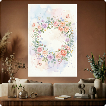 Affiche couronne florale aquarelle "Couronne Fleurie" déco murale bohème A3 Sans cadre