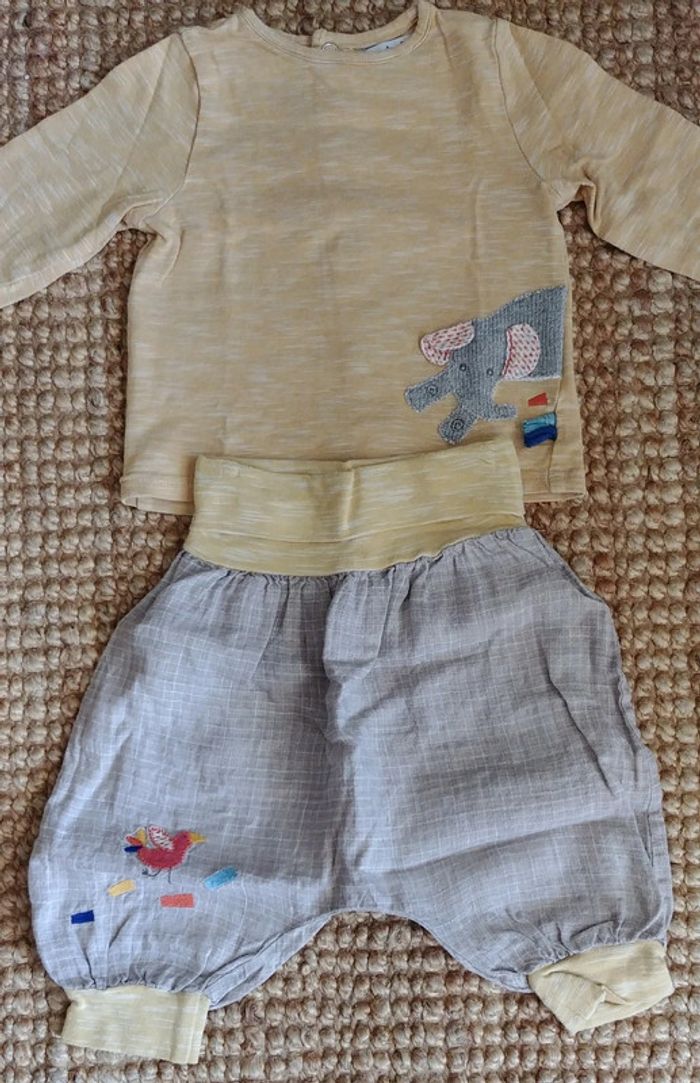 Ensemble 2 pantalons-t.shirt Moulin Roty les Papoums 3 mois - photo numéro 3
