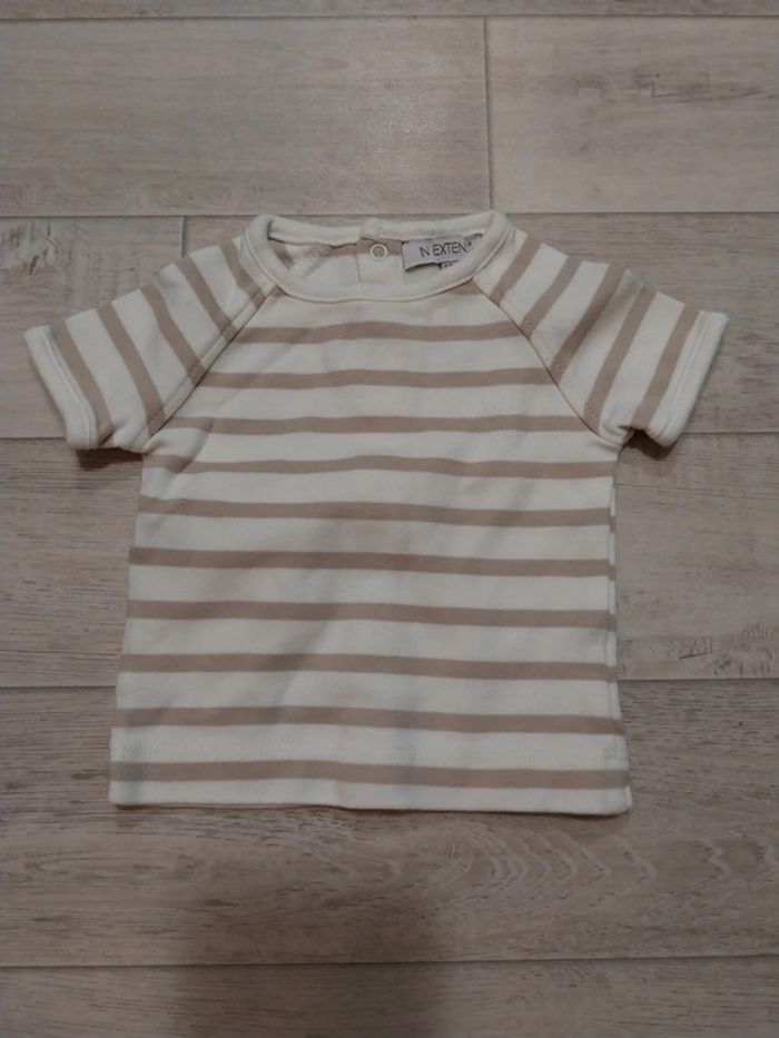 Tee shirt beige rayé marron T3M