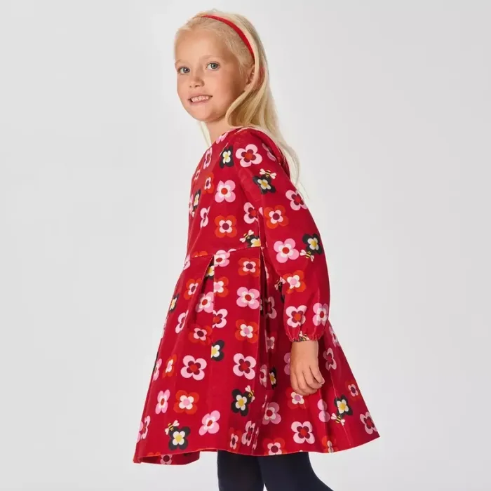 Robe ML en velours rouge avec fleurs - Taille 4 Ans - photo numéro 2
