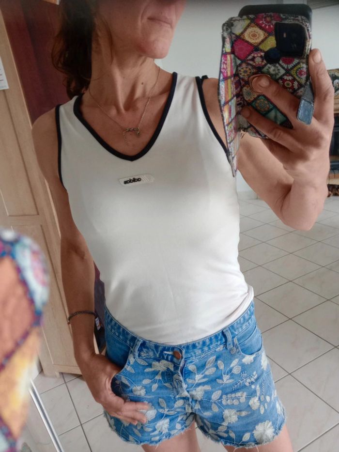 Débardeur femme 38 blanc cassé noir c86 - photo numéro 2