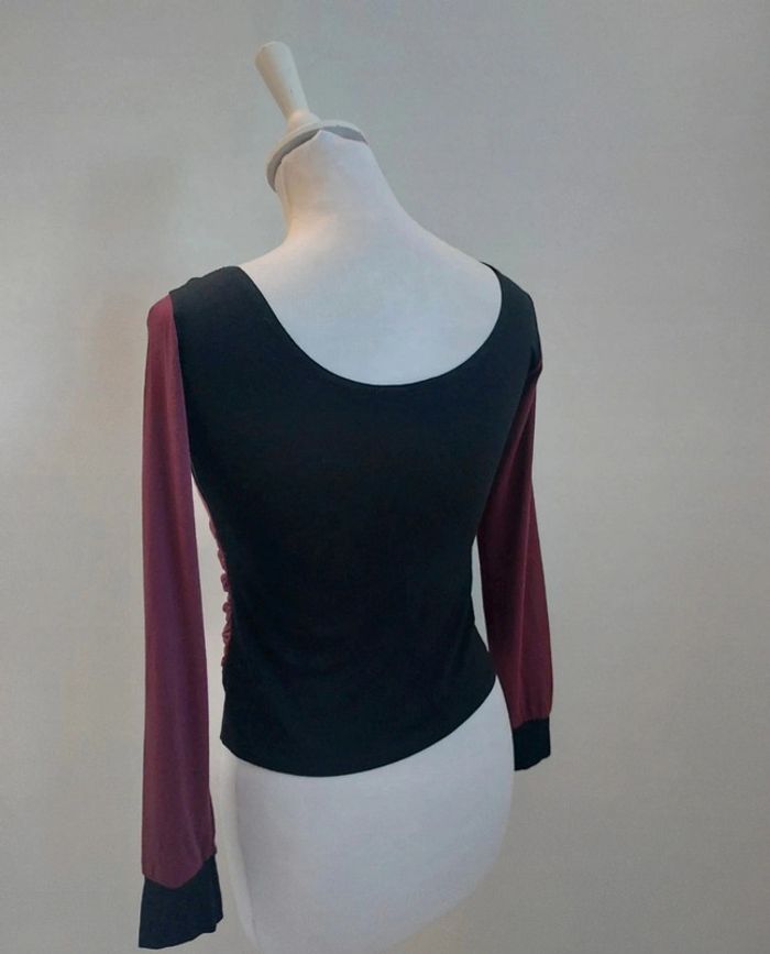 Top vintage y2k avec fronces et clips bordeaux et noir taille S - photo numéro 4