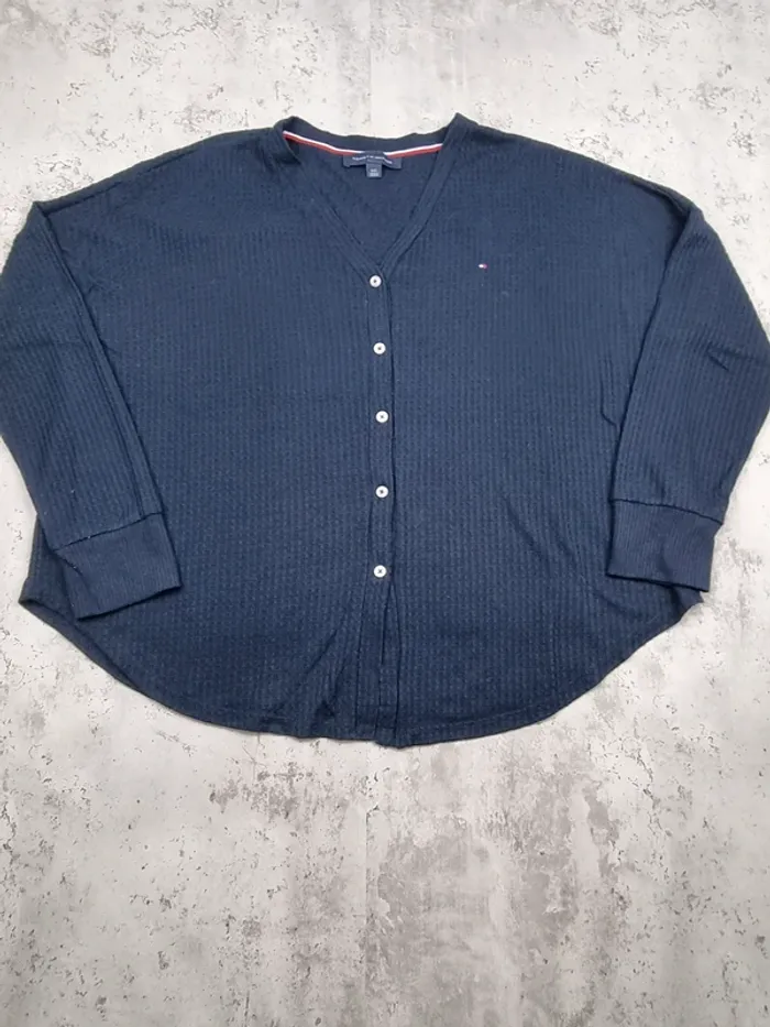 Chemisier fin bleu marine Tommy Hilfiger – Taille L Femme (mesures en photos) - photo numéro 3