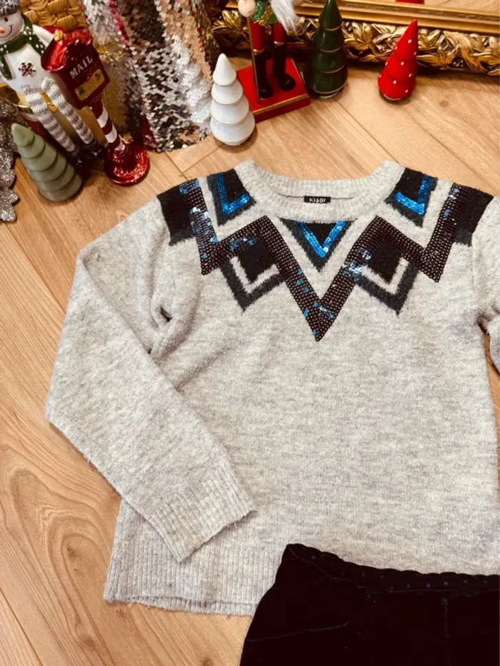 Taille 8 ans tenue 2 pièces fête fille Okaïdi Kiabi gris bleu marine * scintillant * 🎄 - photo numéro 2