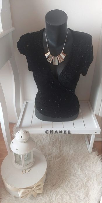 Gilet cardigan cache cœur noir à sequins noirs Zara T38 TBE 🖤