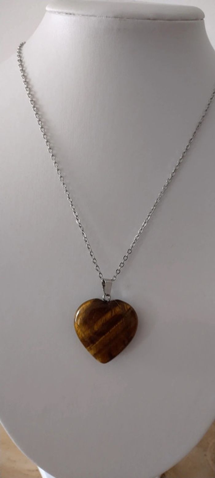 Collier pendentif coeur oeil de tigre - photo numéro 4