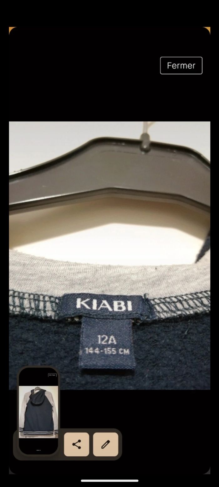 Sweat Kiabi Bleu marine et gris. Taille 12 ans. - photo numéro 4