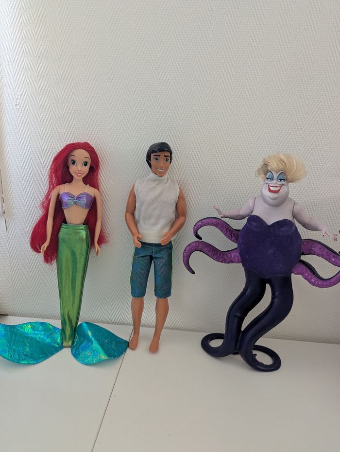 Lot poupées Disney la petite sirène Ariel, Eric vintage et Ursula
