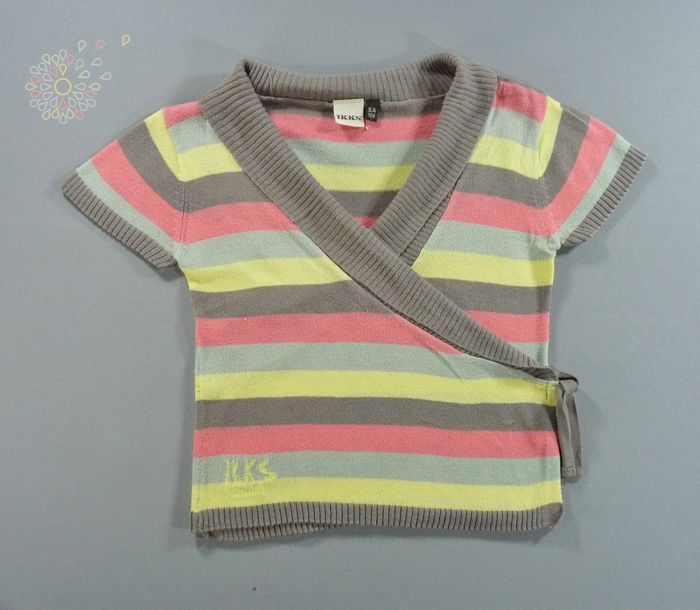 Gilet cache-coeur manches courtes tricot fin marron multicolore rayures Ikks 5 ans 108 cm fille