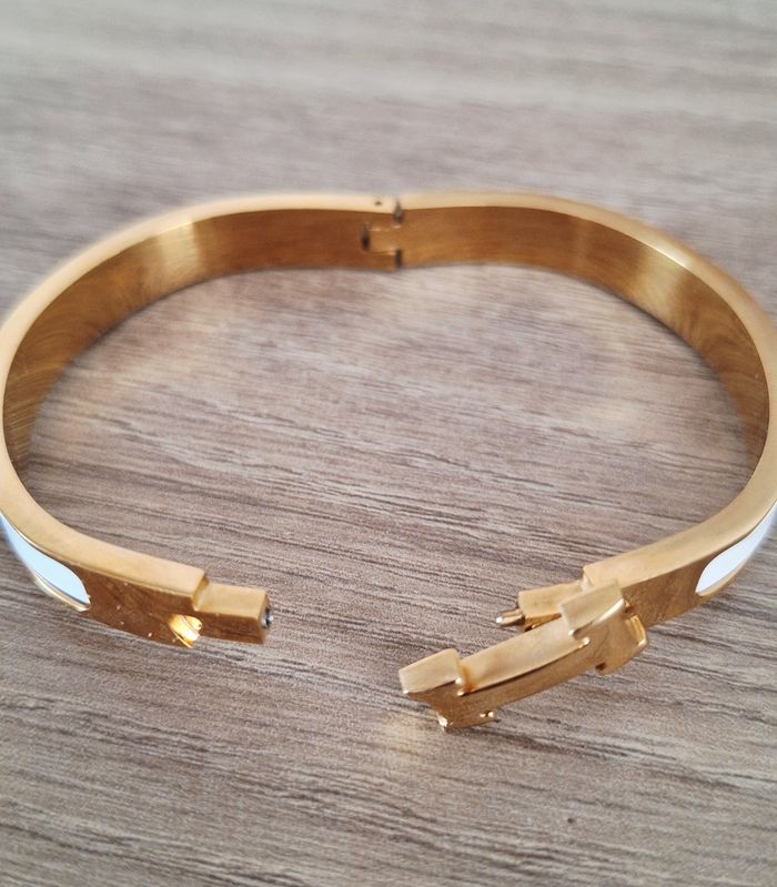 Bracelet jonc acier inoxydable doré et blanc - taille 18 cm - photo numéro 5